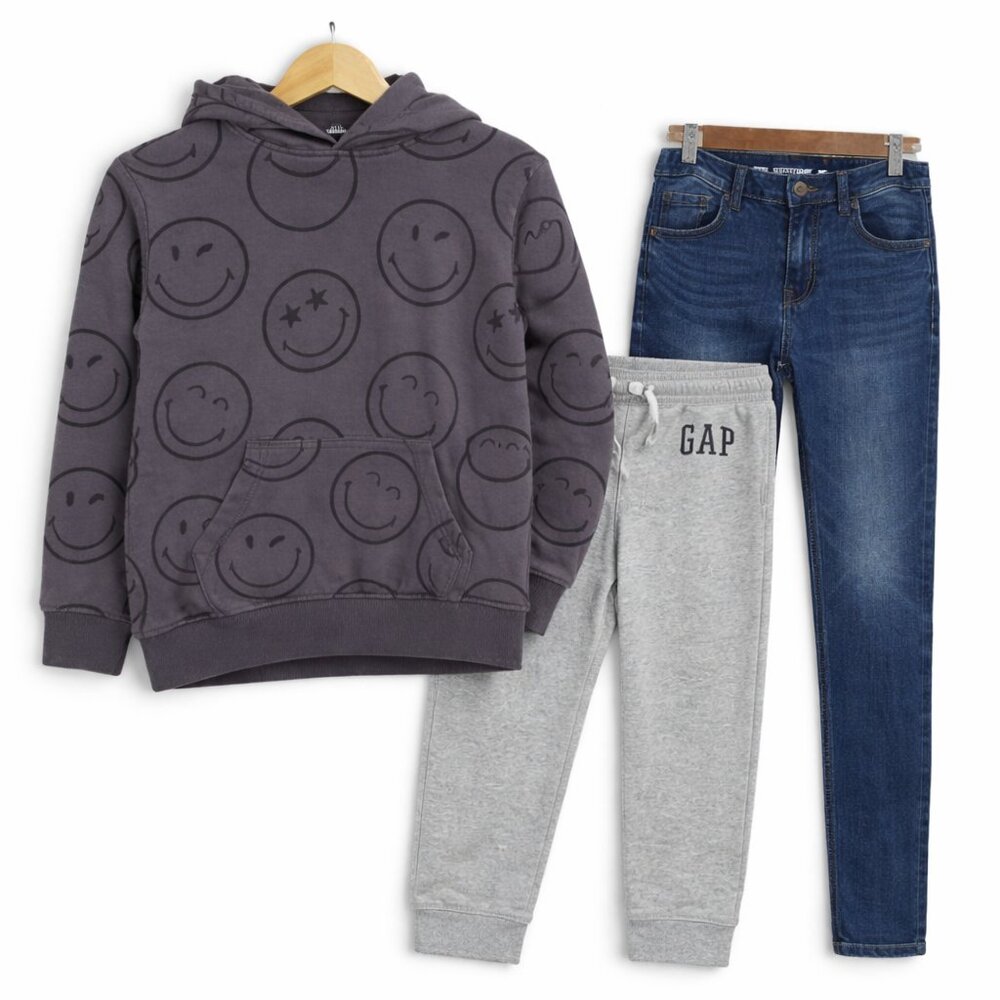 Boys 10/12 Bundle GAP Smiley Hoodie Cat & Jack Jeans GAP Joggers Cozy Outfit Set